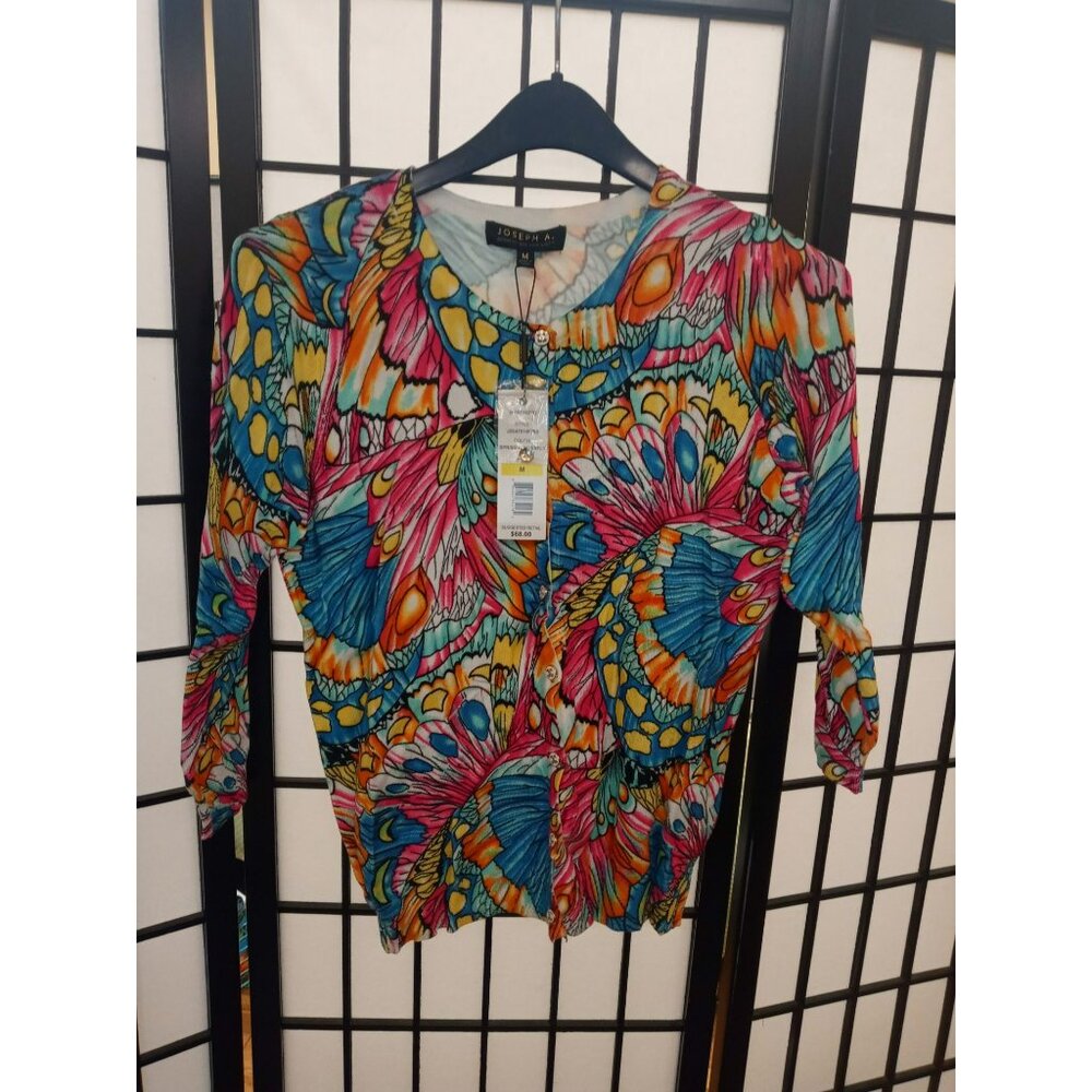 Joseph A. Shirt Multicolored Long Sleeve Size Medium Button Up Spring Butterfly